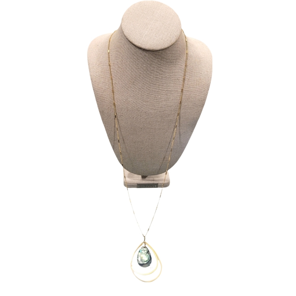 30" AMANO STUDIO Abalone Teardrop Pendant on Delicate Chain
